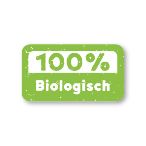 Stickers '100% Biologisch' lichtgroen-wit rechthoek 38x21mm