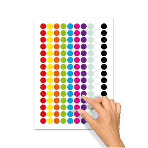 Blanco stickers rood, geel, oranje, groen, blauw, magenta, paars, mint, wit, zwart rond 15mm