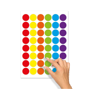 Blanco stickers rood, geel, oranje, groen, blauw, paars rond 30mm