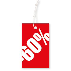 Prijskaartjes 60% korting winkel kleding rood 90x55mm hangtag